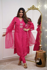 Title – Orange Kurta Set with Organza Dupatta