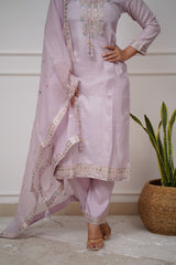 Lilac Kurta Set with Subtle Mirror Work Dupatta