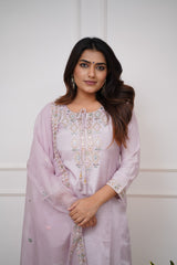 Lilac Kurta Set with Subtle Mirror Work Dupatta