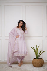 Lilac Kurta Set with Subtle Mirror Work Dupatta