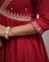 Red Anarkali Kurta Set with Gold Embroidery