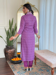 Navy Blue Striped Kurta Set
