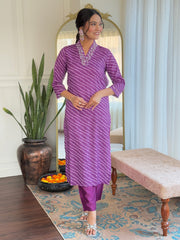 Navy Blue Striped Kurta Set