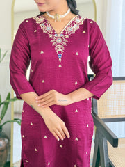 Teal Blue Embroidered Kurta Set