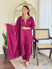 Teal Blue Embroidered Kurta Set