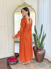 Rust Orange Velvet Kurta Set with Dupatta