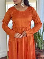 Rust Orange Velvet Kurta Set with Dupatta