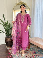 Magenta Pink Kurta Set with Banarasi Dupatta