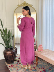 Magenta Pink Kurta Set with Banarasi Dupatta