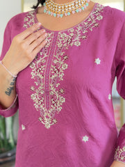 Magenta Pink Kurta Set with Banarasi Dupatta