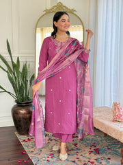 Magenta Pink Kurta Set with Banarasi Dupatta
