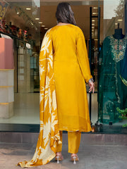 Mustard Silk Kurta Set with Striped Dupatta