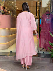Maroon Silk Anarkali Set with Embroidered Yoke