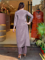 Wine Pink Embroidered Kurta Set with Dupatta