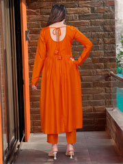 Rust Orange Velvet Kurta Set with Dupatta