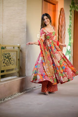 Red and Multi-color Floral Anarkali Set