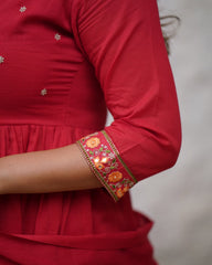 Red Anarkali Kurta Set with Embroidered Details