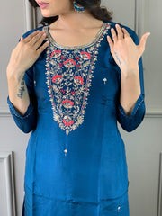 Navy Blue Kurta Set with Floral Dupatta