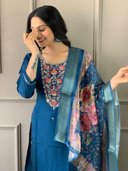 Navy Blue Kurta Set with Floral Dupatta