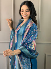 Navy Blue Kurta Set with Floral Dupatta