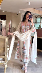 Off White Printed Anarkali Kurta Set