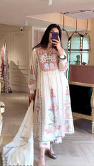 Off White Printed Anarkali Kurta Set
