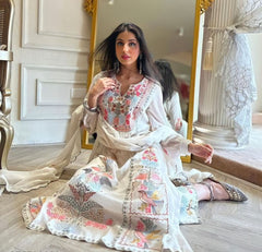 Off White Printed Anarkali Kurta Set