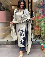 Off-White &amp; Black Printed Kurta Set