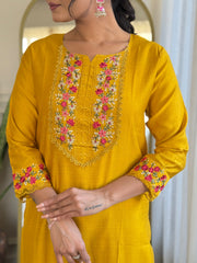 Mustard Yellow Kurta Set with Embroidered Dupatta