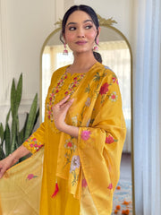 Mustard Yellow Kurta Set with Embroidered Dupatta