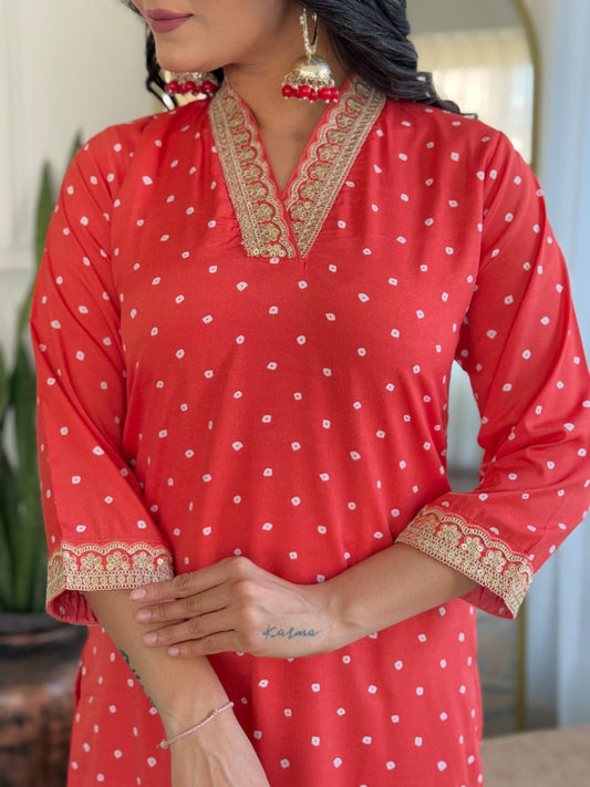 Rani Pink Kurta Set with Bandhani Dupatta