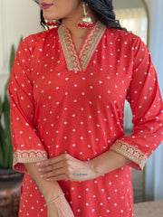 Rani Pink Kurta Set with Bandhani Dupatta