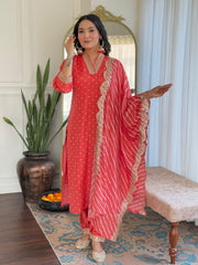 Rani Pink Kurta Set with Bandhani Dupatta