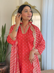 Rani Pink Kurta Set with Bandhani Dupatta