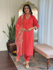 Rani Pink Kurta Set with Bandhani Dupatta