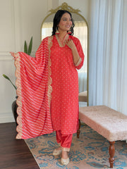 Rani Pink Kurta Set with Bandhani Dupatta