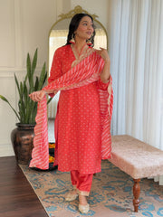 Rani Pink Kurta Set with Bandhani Dupatta