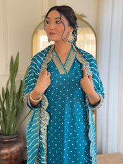 Rani Pink Kurta Set with Bandhani Dupatta