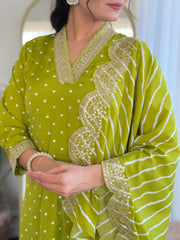 Rani Pink Kurta Set with Bandhani Dupatta