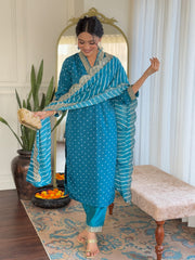 Rani Pink Kurta Set with Bandhani Dupatta