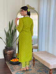 Rani Pink Kurta Set with Bandhani Dupatta