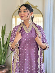 Rani Pink Kurta Set with Bandhani Dupatta