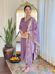 Rani Pink Kurta Set with Bandhani Dupatta