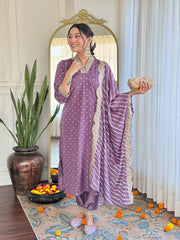 Rani Pink Kurta Set with Bandhani Dupatta