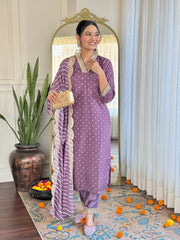 Rani Pink Kurta Set with Bandhani Dupatta
