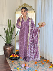 Rani Pink Kurta Set with Bandhani Dupatta