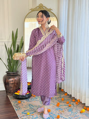 Rani Pink Kurta Set with Bandhani Dupatta