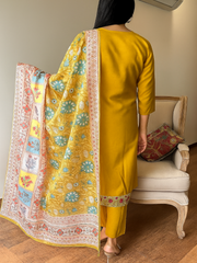 Purple Embroidered Kurta Set with Multicolor Dupatta