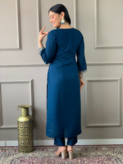 Navy Blue Silk Kurta Set with Banarasi Dupatta