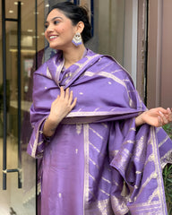 Lavender Silk Kurta Set with Banarasi Dupatta